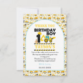 建設トラックの1歳誕生日 | 子供の誕生日パーティー サンキューカード (正面)