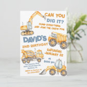 建設トラックの2歳誕生日パーティー 招待状 (スタンド正面)