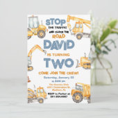 建設トラックの2歳誕生日パーティー 招待状 (スタンド正面)