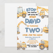 建設トラックの2歳誕生日パーティー 招待状 (正面/裏面)