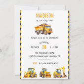 建設トラックをテーマにした誕生日パーティー 招待状 (正面)