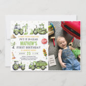 建設トラックショベル初誕生日写真 招待状 (正面)