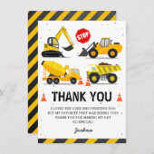 建設トラックテーマの子供の誕生日 サンキューカード (正面/裏面)