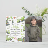 建設トラックテーマの誕生日パーティーの写真 招待状 (スタンド正面)