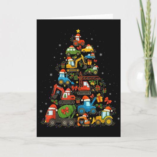 建設トラック クリスマスツリー 車 楽しいクリスマス カード (正面)