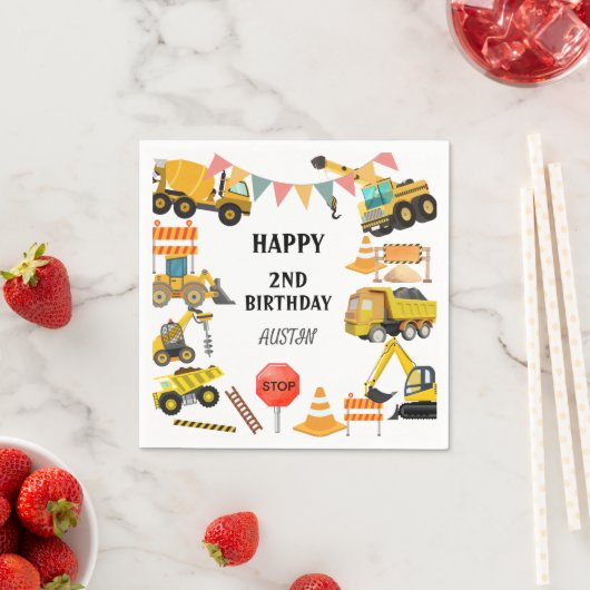 建設トラック | 子供の誕生日パーティー スタンダードカクテルナプキン (インサイチュ)