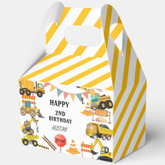 建設トラック | 子供の誕生日パーティー フェイバーボックス (正面)