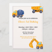 建設トラック | 1年を振り返る誕生日 招待状 (正面/裏面)