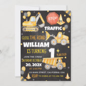 建設トラック 1歳の誕生日パーティー招待状 招待状 (正面)