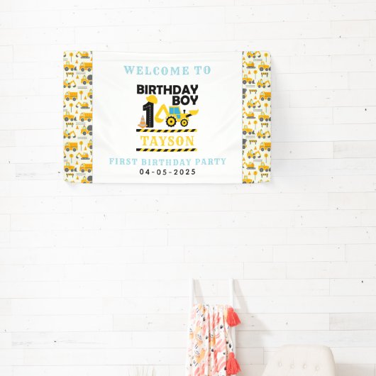 建設トラック 1歳の誕生日 | キッズパーティー 横断幕 (インサイチュ)