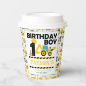 建設トラック 1歳の誕生日 | キッズパーティー 紙コップ (正面)