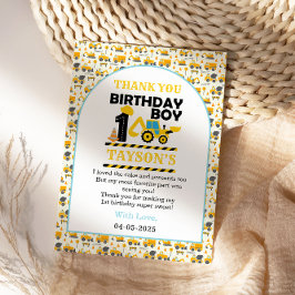 建設トラック 1歳の誕生日 | 子供の誕生日パーティー サンキューカード