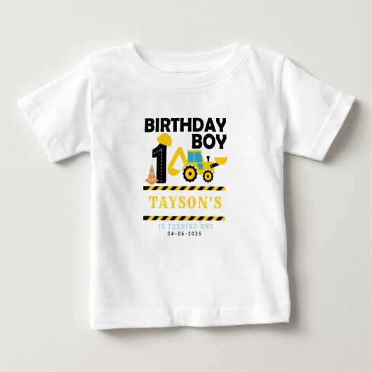 建設トラック 1歳誕生日 | こどもパーティー ベビーTシャツ (正面)