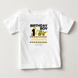建設トラック 1歳誕生日 | 子供の誕生日パーティー ベビーTシャツ