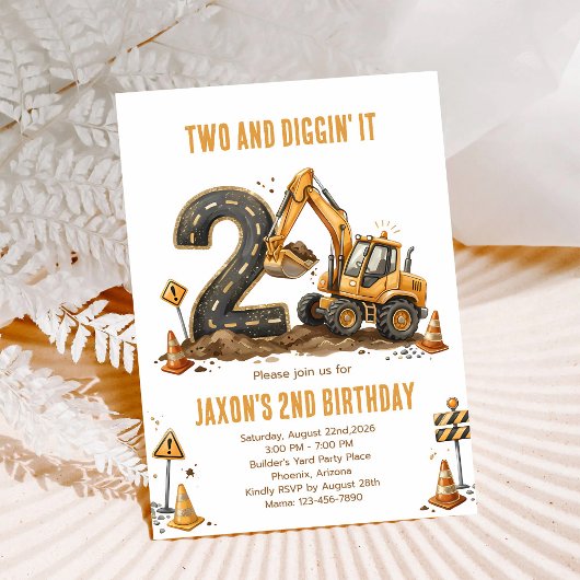 建設トラック 2歳の誕生日 招待状