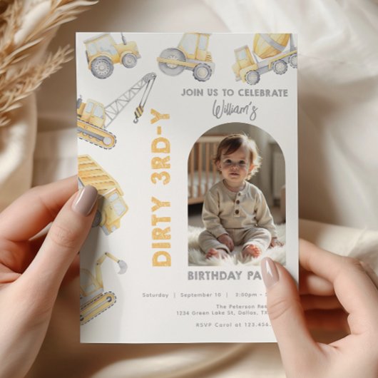 建設トラック 3歳の誕生日パーティー 招待状