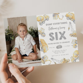 建設トラック SIX 6歳の誕生日パーティー 招待状