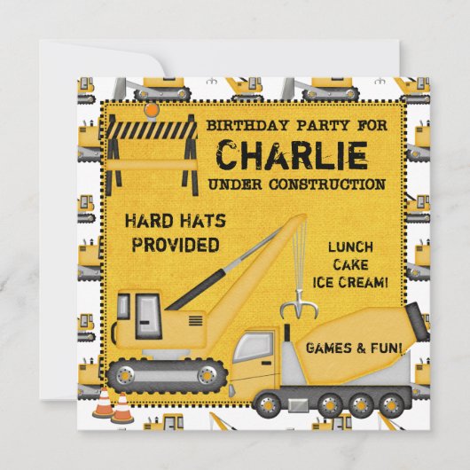 建設中のカスタムな誕生日の招待状 招待状 (正面)