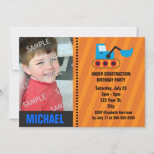 建設中の誕生日 招待状 (正面)