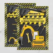 建設中　誕生日パーティー　ツール　ショベルカー 招待状 (正面/裏面)