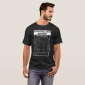 建設作業員の栄養成分表示 辛口ジョーク Tシャツ (正面フル)