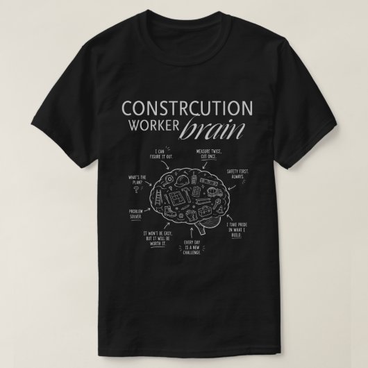 建設作業員の脳 – 楽しい建設業者と職人 Tシャツ (デザイン正面)