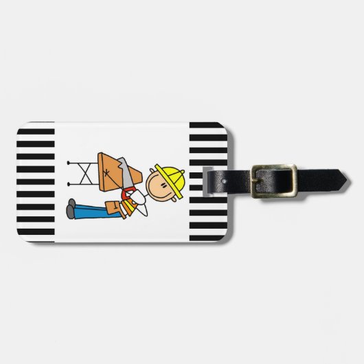 建設作業員の鋸引きの製材ギフト ラゲッジタグ (正面横)