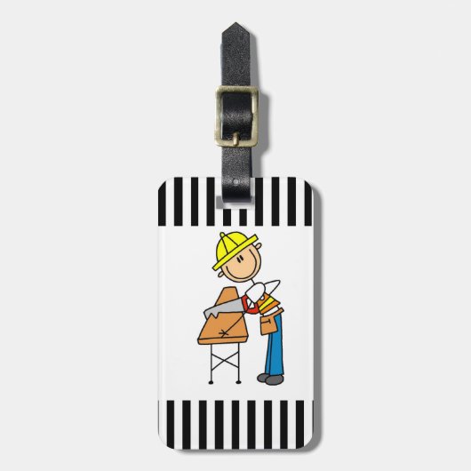 建設作業員の鋸引きの製材ギフト ラゲッジタグ (正面縦)