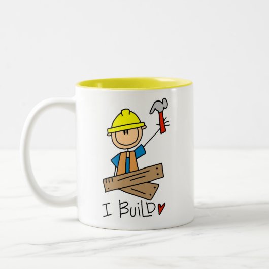 建設作業員私はTシャツおよびギフトを造ります ツートーンマグカップ (左)