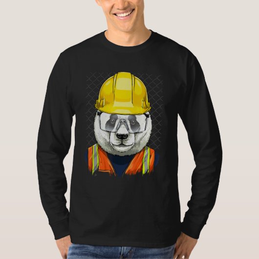 建設作業員 ジャイアントパンダ 労働者 パンダ Tシャツ (正面)