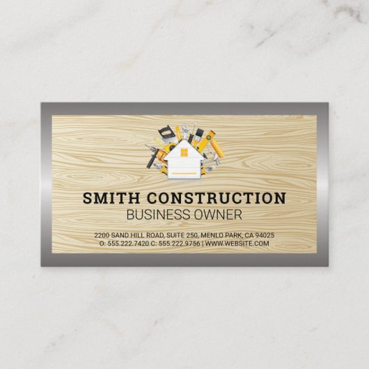 建設作業員 | 木目調の背景 名刺 (正面)