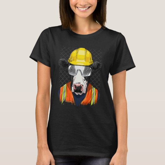 建設作業員 牛 一歳半雌牛 労働者 牛のささやき Tシャツ (正面)