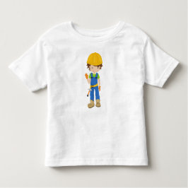 建設作業員、茶色の髪、かわいい少年、ハンマー トドラーTシャツ