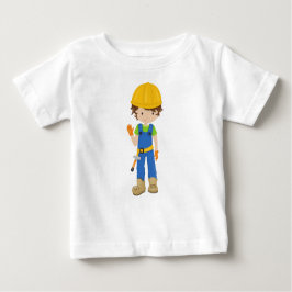 建設作業員、茶色の髪、かわいい少年、ハンマー ベビーTシャツ