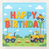 建設作業員 誕生日 テーマ ガラスコースター (正面)