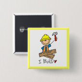建設作業員 I Build Tシャツ ギフト 缶バッジ (正面&裏面)