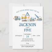 建設作業機の少年誕生日パーティー 招待状 (正面)