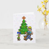 建設労働者とエルフのクリスマスカード カード (黄色い花)