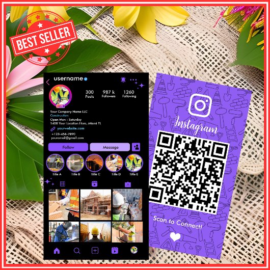 建設工事 インスタグラム 紫 | QRコード 名刺