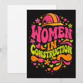 建設業の女性 レトロ エンパワーメント 招待状 (正面/裏面)