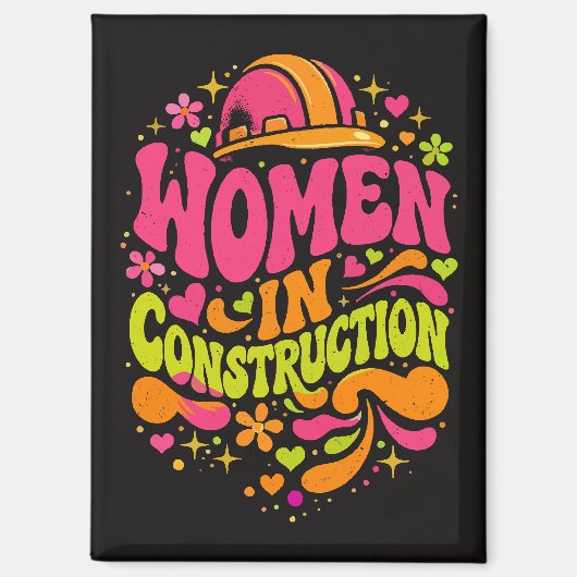 建設業界の女性を讃えるレトロなエンパワーメント マグネット (正面)