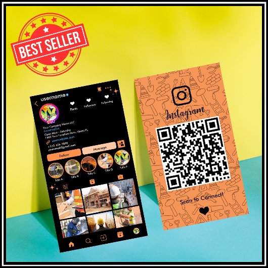 建設業Instagramオレンジ | QRコード 名刺