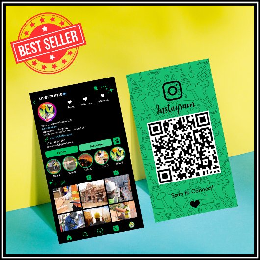 建設業InstagramグリーンQRコード 名刺