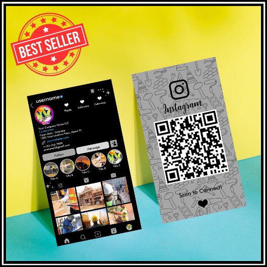 建設業InstagramグレーQRコード 名刺