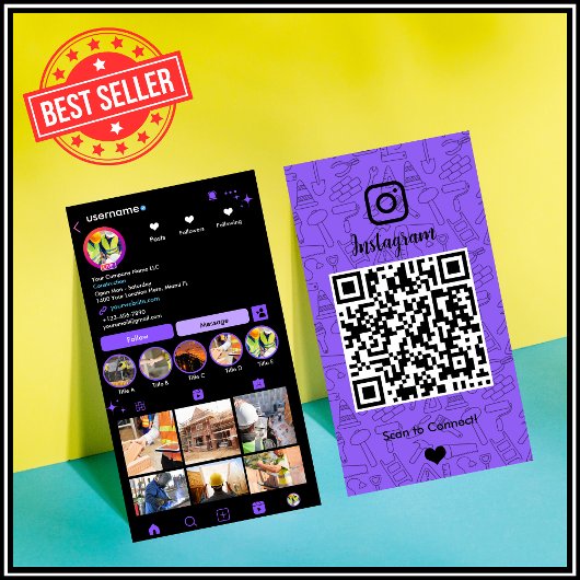 建設業Instagramパープル | QRコード 名刺