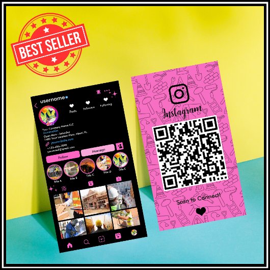 建設業InstagramピンクQRコード 名刺