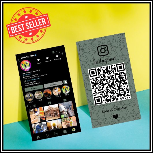 建設業Instagram Sage Green QRコード 名刺