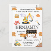 建設現場のダンプトラックとショベルカーの誕生日パーティー ポストカード (正面/裏面)