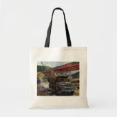 建設現場のビンテージトラック トートバッグ (正面)