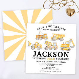 建設現場トラックの誕生日の男の子 招待状